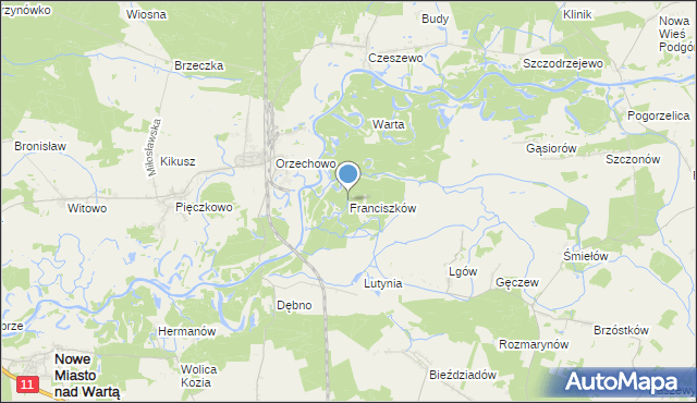 mapa Franciszków, Franciszków gmina Nowe Miasto nad Wartą na mapie Targeo